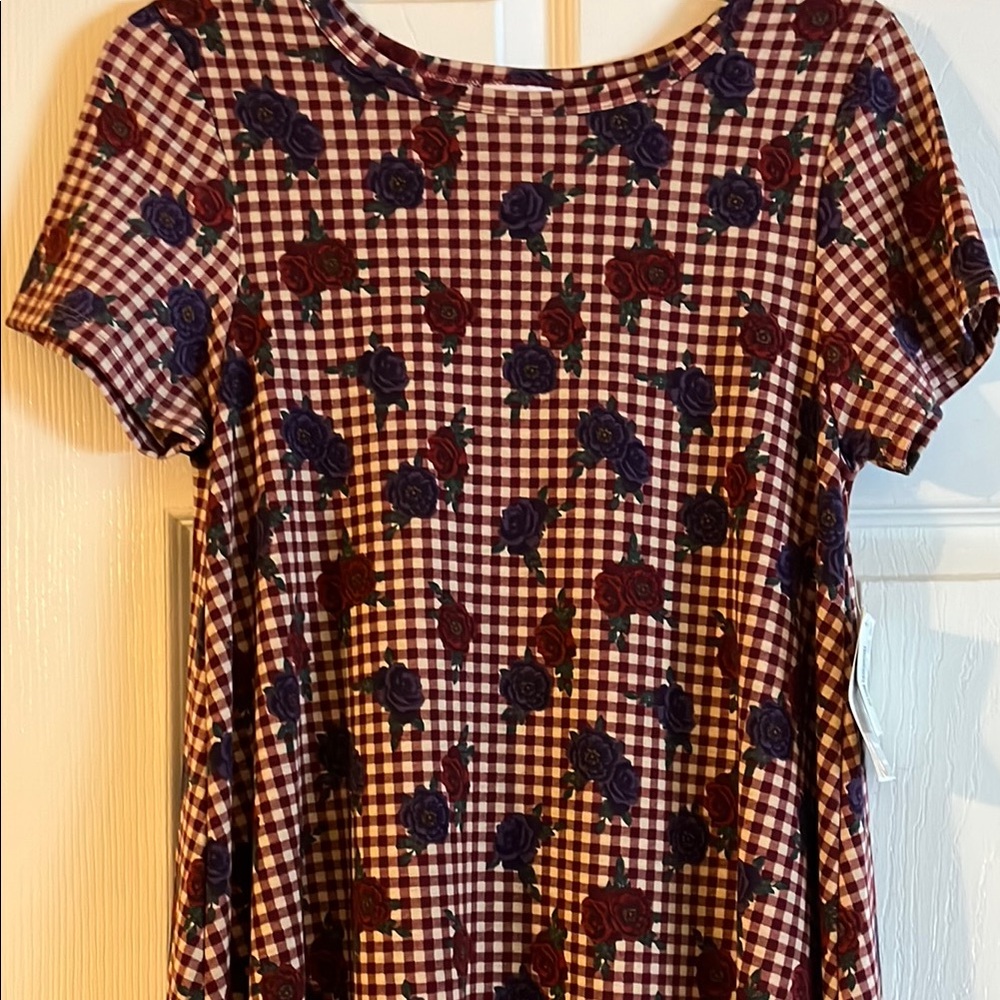 LuLaRoe Checkered Floral High Low Dress